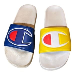 CHAMPION Big Logo Slide Sandals Blue Red Yellow White Men's Size 8